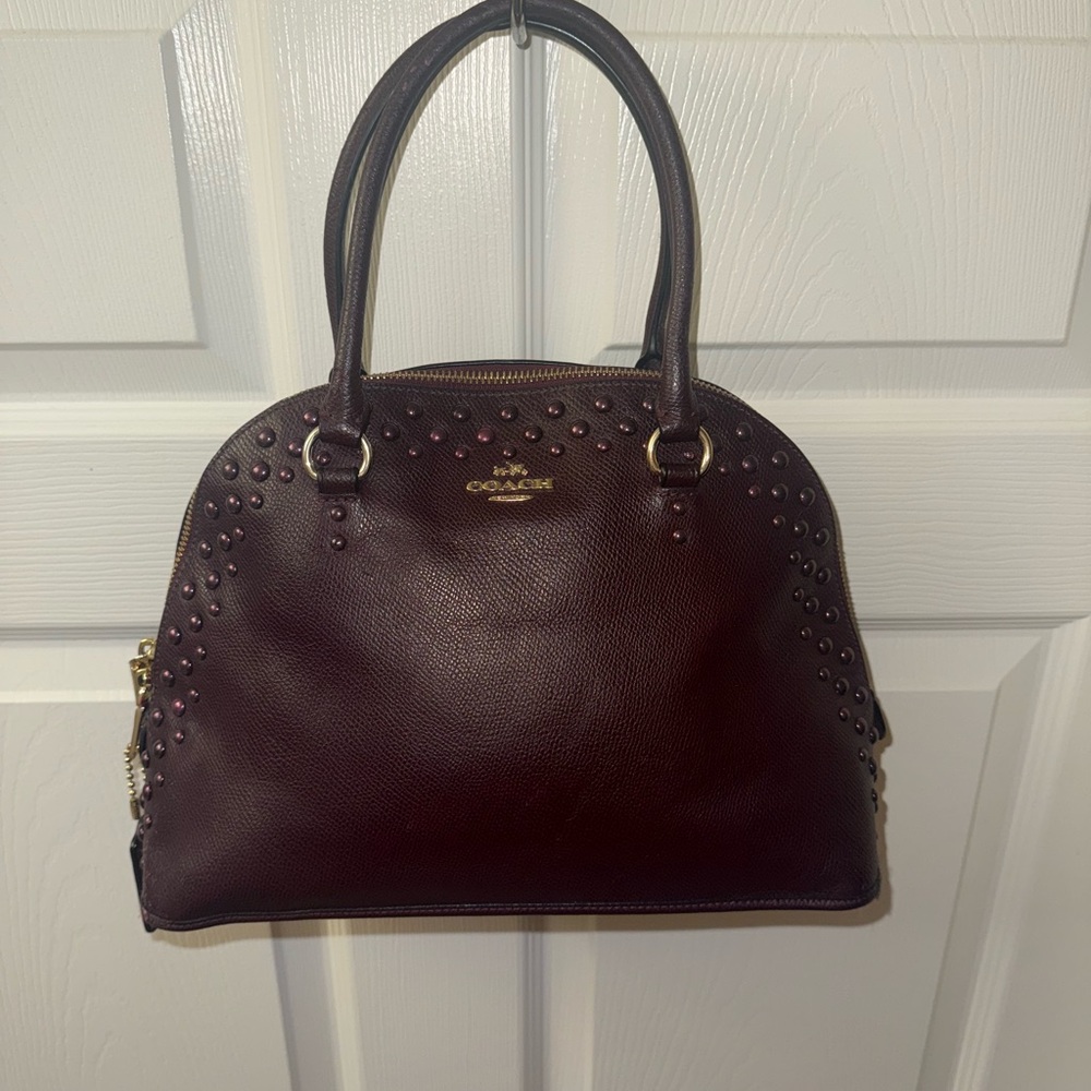 Coach Dark Red Studded Satchel